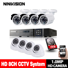 NINIVISION Video Surveillance System 8CH CCTV Security Kit 8PCS 1.0mp Security Camera Super Night Vision 8CH 1080P CCTV DVR 2TB 2024 - buy cheap