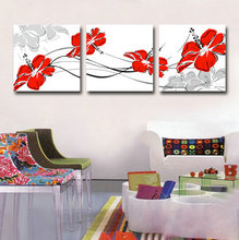 Холст для художественной печати красный цветок набор из 3 современных настенных картин для гостиной цветочный холст настенная Художественная печать постер для декора стен 2024 - купить недорого