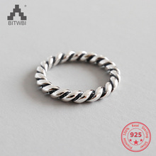 New Women Real 925 Sterling Silver Ring Retro Twist Ring Vintage Style Jewelry 2024 - buy cheap