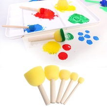 Escova esponja redonda com cabo de madeira, 5 unidades arte grafite ferramenta de pintura de brinquedo das crianças 2024 - compre barato