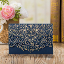 1pcs Sample Blue Laser Cut Luxury Flora Wedding Invitation Card Elegant Lace Customize Envelopes Birthday Wedding Party Supplies 2024 - buy cheap