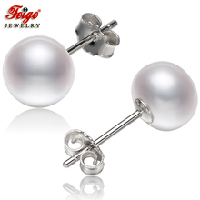 Genuine 925 Sterling Silver Stud Earring for Women Gifts 8-9mm White Freshwater Cultured Pearl Earrings Fine Jewelry Wholesale 2024 - buy cheap