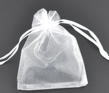 DoreenBeads-bolsa y bolsa de regalo, organza, blanco, con dibujo, boda, 9x7cm. Se vende por paquete de 5 nuevos 2024 - compra barato
