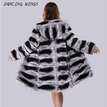 Chaqueta con capucha de piel de conejo rex para mujer, abrigo de piel auténtica de alta calidad, de color, 100%, para invierno 2024 - compra barato
