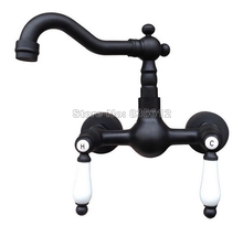 Black Oil Rubbed Brass Wall Mounted Dual Ceramic Handles Kitchen Sink Basin Mixer Tap / Swivel Spout Vessel Sink Faucets Wnf522 2024 - buy cheap