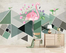 Beibehang 3d papel de parede geométrico triângulo cor bloco flamingo tropical planta flor tv fundo papel 3d tapety 2024 - compre barato