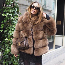 Bffur real natural casaco de pele de raposa de luxo das mulheres couro genuíno jaqueta feminina inverno gola grossa suporte personalização sólida 2024 - compre barato