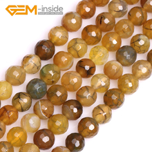 GEM-inside Round Faceted Dark Yellow Crackle Agates Beads Loose Beads For Jewelry Making Beads Strand 15 Inches DIY ! Wholesale! 2024 - buy cheap