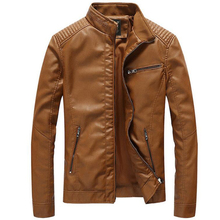 Брендовая новая мужская куртка, повседневная куртка из искусственной кожи с воротником-стойкой, мужская верхняя одежда, ветровка, пальто из искусственной кожи, chaqueta cuero hombre 2024 - купить недорого