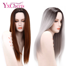 YxCheris-Peluca de cabello largo para mujer, cabellera femenina de fibra resistente al calor, color gris degradado, para disfraz de Halloween 2024 - compra barato