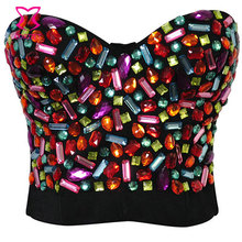 Sexy Push Up Bra Rainbow Resin Gem Stud Overbust Corset Bustier Burlesque Candy Color Breading Bra Punk Night Clubwear Bra 2024 - buy cheap