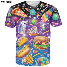 Yx girl camiseta estampa de sorvete 3d, novo verão, homens, mulheres, alimentos, hambúrguer, pizza, francesinha, estampa de sorvete, tops casuais, 2018 2024 - compre barato