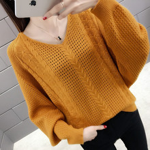 New Autumn Winter Women Knitted Pullovers Sexy V-Neck Hollow Out Sweater Female Batwing Sleeve Bottom Knitwear Short Tops AB1565 2024 - buy cheap