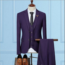 Fashion Purple Suit Men Set 2019 Prom Wedding Dinner Mens Suits Groomsmen Blazer Groom Tuxedo 2 Buttons Coat (Jacket+Pants+Vest) 2024 - buy cheap