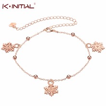 Fashion Snowflake Bead Charm Pendant Anklets for Women Luxury Rose Gold Alloy Foot Chain Ankle Bracelet Jewelry Accessory 2024 - buy cheap