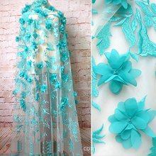 GLace 1Y/Lot  3D Chiffon Flower Embroidery Mesh Fabric for Wedding Dress Decoration Skirt Handmade DIY Lace  Accessories TX914 2024 - buy cheap