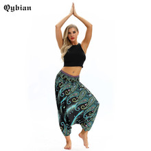 Qyiban-Pantalones Haren de playa con estampado 3D de plumas brillantes, cintura elástica, 100% poliéster, finos, informales, de Fitness, para verano 2024 - compra barato