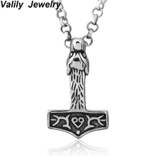 Men's stianless steel Thor Hammer Wolf Head Pendant Necklace Odin Viking Norse Mjollnir pendant necklace witn 23 inch chain 2024 - buy cheap