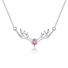 Fashion Lady 925 Sterling Silver Necklace For Women Jewelry Blue Charm Crystal Pink Deer Pendant Necklace Accessories Female 2024 - buy cheap