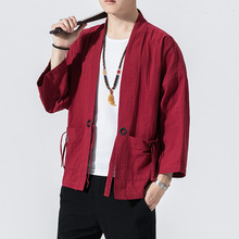 #4320 Spring Summer Solid Color Kimono Jacket Men Cardigan Loose Vintage Streetwear Male Kimono Coat Plus Size 5XL Chinese Style 2024 - buy cheap