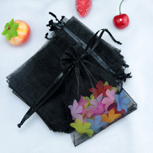 Lote de bolsas de Organza dibujables de color negro, bolsas grandes de 20x30 cm para regalo de boda, embalaje de joyería, venta al por mayor, 100 unidades 2024 - compra barato