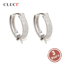 CLUCI 3 pair wholesale 925 Sterling Silver Pearl Earrings Mounting for Women Jewelry Silver 925 Zircon Hoop Earrings SE019SB 2024 - buy cheap