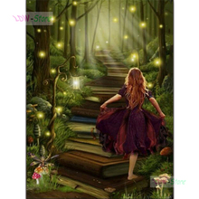 Libro de bosque de carretera y niña, kits de punto de cruz de diamantes 5D, mosaico completo Diy, bordado de diamantes, pintura de pared, decoración de la habitación WG216 2024 - compra barato