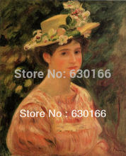 Hand Painted Oil Painting - Young Woman Wearing a Hat with Wild Roses by Pierre Auguste Renoir Wall Art Canvas 2024 - buy cheap