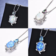 Boho Female Big Turtle Pendant Necklace Fashion Silver Color Choker Necklace White Blue Fire Opal Necklace For Women 2024 - buy cheap