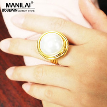 Manconfirme anéis de declaração artesanal para mulheres, fio espiral redondo com pérola grandes anéis de dedo joias da moda 2024 - compre barato