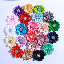50PCS 4CM Multilayer Mini Satin Flower With Acrylic Button Silk Ribbon Fabric Flower For Head Wear U Pick Color 2024 - buy cheap