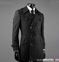 Grey Double-breasted wool coat men 2020 trench jackets mens wool coats overcoats fashion dress winter belt plus size S - 9XL 2024 - buy cheap