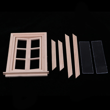 Unpainted Mini Wood 6 Pane Window & Frame & Glass Sheet for 1/12 Dollhouse Furniture Any Room Items Accessory 2024 - buy cheap
