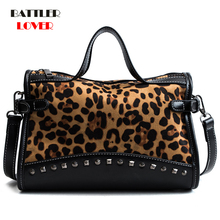 Casual Women Leopard Tote Bags Vintage High Quality Shopping Bag Women's Shoulder Bag Rivet Boston Handbag Lady Crossbody Bags 2024 - buy cheap