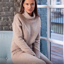 Two-piece Set Women's Turtleneck pullover Sweater Suit Set Knit Trousers  Autumn winter Knitted tracksuit Turtleneck sweatshirts 2024 - buy cheap