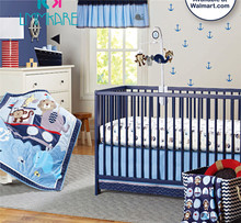 Amortecedor de cama para bebês 100% algodão, azul, desenho animado, bordado, lençol, colcha, saco de armazenamento, macio, menino, conjuntos de berço 2024 - compre barato