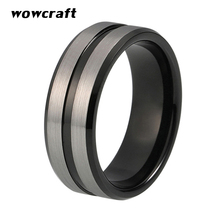 8mm negro tungsteno boda bandas mate cepillado anillo de compromiso para hombres mujeres ranurado centro con bordes biselados 2024 - compra barato