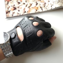 Free delivery High-Quality Semi-Finger Genuine Leather Gloves Men Thin Section Driving Fingerless Sheepskin Gloves Mittens NEW 2024 - buy cheap