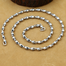 Colar masculino de esqueleto de prata 925, colar feito à mão, de prata esterlina, punk 2024 - compre barato