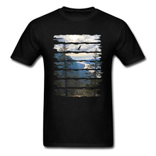 Camiseta com estampa de estilo simples, camiseta fitness de tamanho grande com paisagem, montanha, pássaros, roupas da moda para homens, dia dos pais 2024 - compre barato