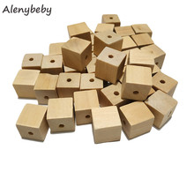 Cuentas de cubos de madera con agujeros, cuentas de madera sólida sin acabado para joyería, collar, creaciones, manualidades de dentición de bebé, 30 Uds. 2024 - compra barato