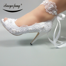 2020 женские свадебные туфли BaoYaFang с ремешком на щиколотке, модные туфли с открытым носком, женские туфли на платформе и высоком каблуке, женские туфли-лодочки 2024 - купить недорого