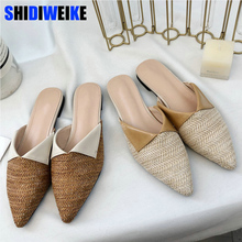 Women Slippers Fashion Pointed Toe Weave Mules Shoes Flat Slides Summer Beach Flip Flop Outside Slip On Shoes g205 2024 - buy cheap