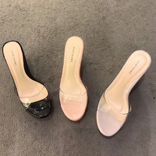 Sandália de salto alto transparente para mulheres, chinelo alto com plataforma transparente, sapatos de 9.5cm, para o verão 2024 - compre barato