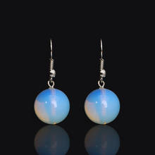 1 Pair Simple 15mm Round Ball Beaded Drop Earrings White Crystal Stone Moonstone Clear Sea Opal Dangles Earrings for Women Girls 2024 - buy cheap