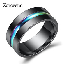 Zorctens novo anel de titânio preto 8mm, moda punk para homens e mulheres, bandas de casamento, joia com sulcos do arco-íris da moda 2024 - compre barato