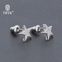 TBTK Gold Luxury Stud Earring Star Shape Beautiful Ear Jewelry Paved Full Bling Clear Zircon Stones Punk Men's Earring 2024 - buy cheap
