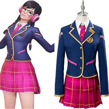 OW Hana Song Cosplay Costume DVA Academy Suit Dress School Uniform Girls Outfit Glasses Adult Halloween Carnival Costume 2024 - compre barato