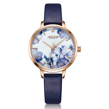 Printing Flower Lady Women's Watch MIYOTA Quartz Hours Fashion Woman Clock Real Leather Bracelet Girl's Birthday Julius Gift Box 2024 - buy cheap