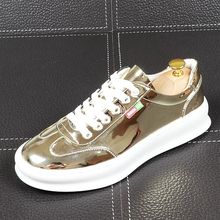 CuddlyIIPanda Men Fashion Casual Patent Leather Shoes Spring Summer Autumn Golden Silver Sneakers Male Thick Bottom Board Shoes 2024 - buy cheap